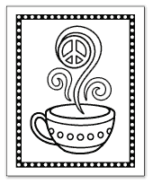 coffee cup peace sign coloring page