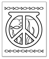 fish bowl peace sign coloring page