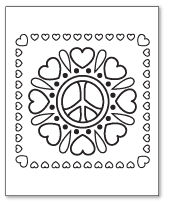 hearts flower2 peace sign coloring page