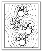 paw prints peace sign coloring page