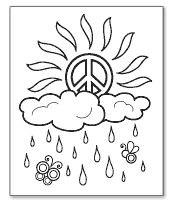 sun and clouds peace sign coloring page