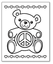 teddy bear peace sign coloring page